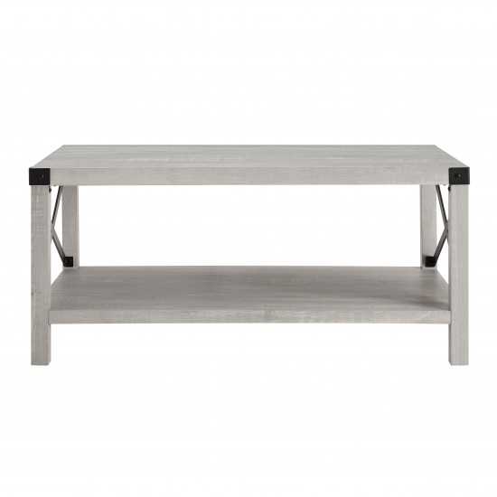 Metal X Rustic Wood Coffee Table - Stone Grey