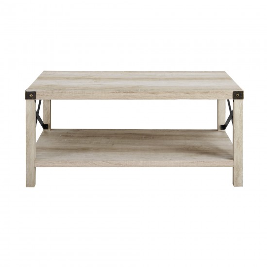 Metal X Rustic Wood Coffee Table - White Oak/Bronze