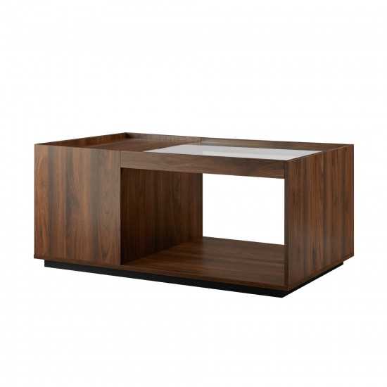 Talia 40" Glass Top Storage Coffee Table - Dark Walnut