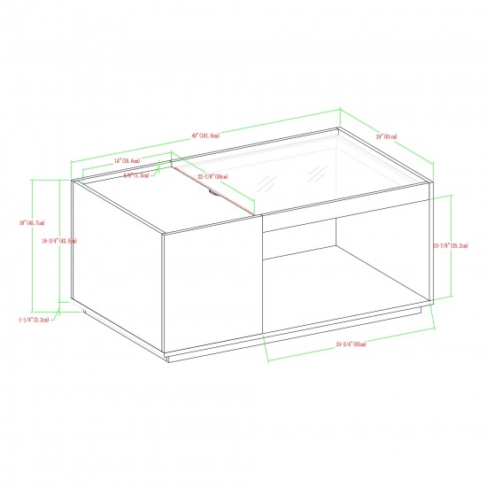 Talia 40" Glass Top Storage Coffee Table - Dark Walnut