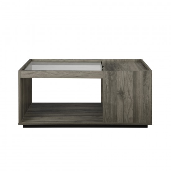 Talia 40" Glass Top Storage Coffee Table - Slate Grey