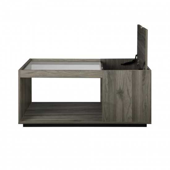 Talia 40" Glass Top Storage Coffee Table - Slate Grey