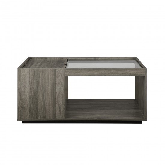 Talia 40" Glass Top Storage Coffee Table - Slate Grey