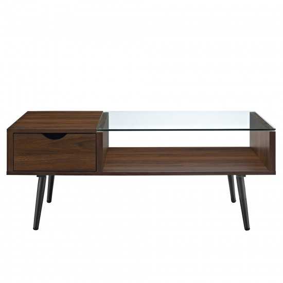 Juniper Mid Century Modern Wood and Glass Coffee Table - Dark Walnut