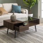 Juniper Mid Century Modern Wood and Glass Coffee Table - Dark Walnut
