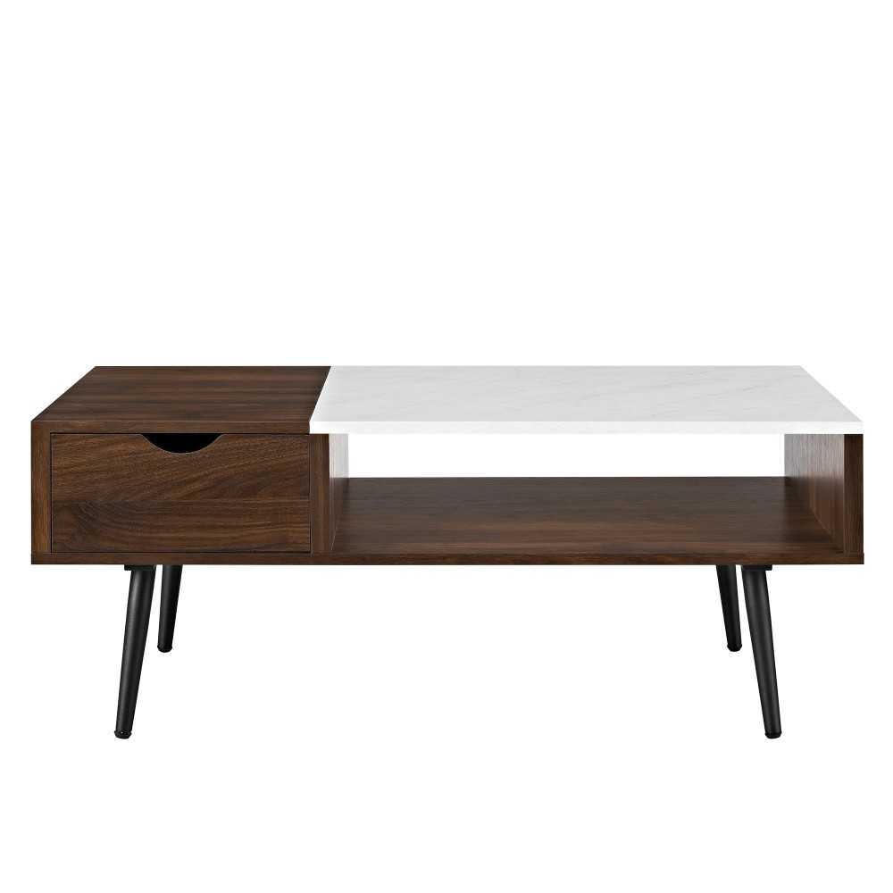 Juniper Mid Century Modern Faux Marble Coffee Table - Dark Walnut