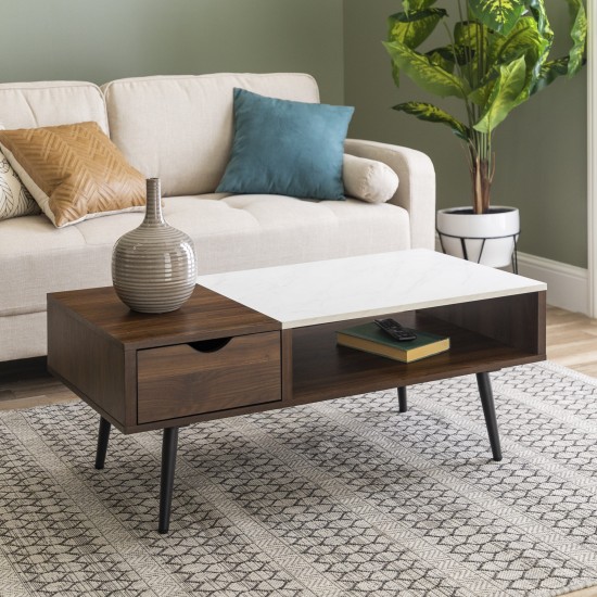 Juniper Mid Century Modern Faux Marble Coffee Table - Dark Walnut