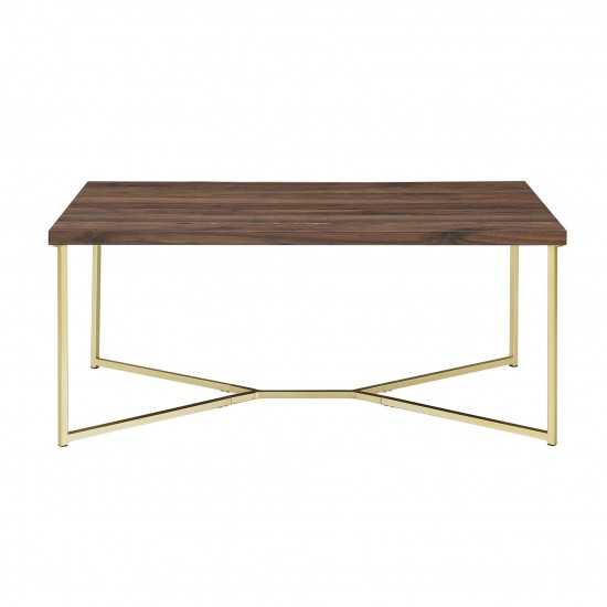 Luxe 42" Y Leg Modern Glam Coffee Table - Dark Walnut/Gold