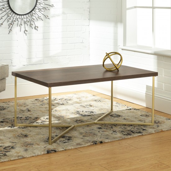 Luxe 42" Y Leg Modern Glam Coffee Table - Dark Walnut/Gold