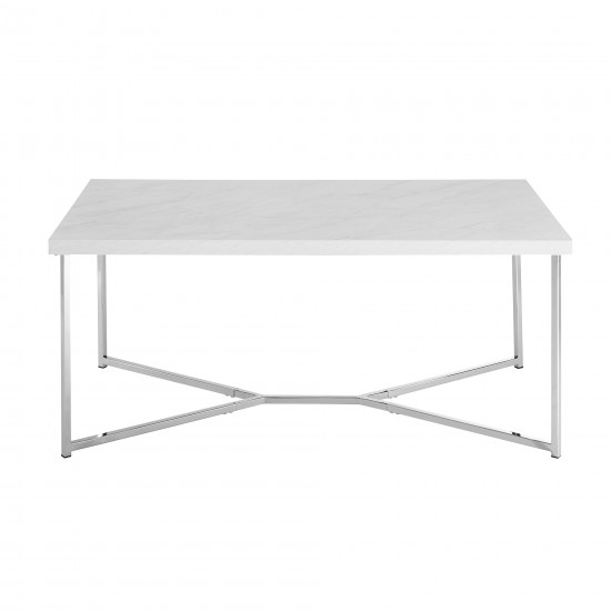 Luxe 42" Y Leg Modern Glam Coffee Table - Faux White Marble/Chrome