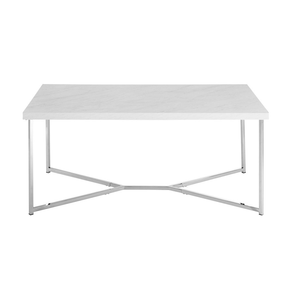 Luxe 42" Y Leg Modern Glam Coffee Table - Faux White Marble/Chrome Luxe 42" Y Leg Modern Glam Coffee Table - Faux White Marble/Chrome
