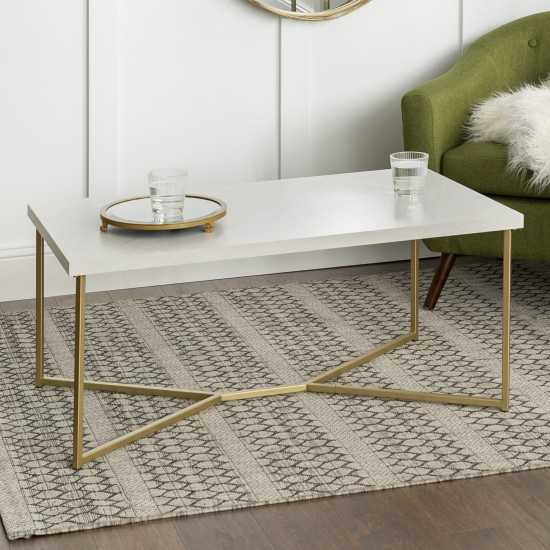 Luxe 42" Y Leg Modern Glam Coffee Table - Faux White Marble/Gold