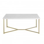 Luxe 42" Y Leg Modern Glam Coffee Table - Faux White Marble/Gold