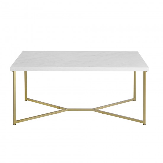 Luxe 42" Y Leg Modern Glam Coffee Table - Faux White Marble/Gold