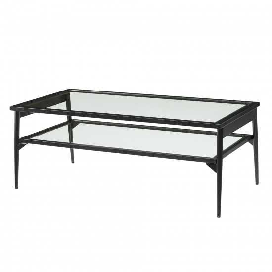 Rayna 42" Two Tier Glass and Metal Coffee Table - Black