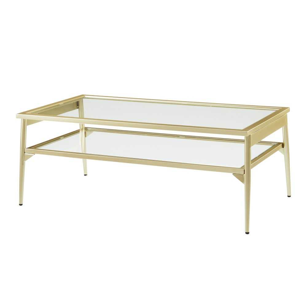 Rayna 42" Two Tier Glass and Metal Coffee Table - Gold Rayna 42" Two Tier Glass and Metal Coffee Table - Gold