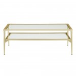 Rayna 42" Two Tier Glass and Metal Coffee Table - Gold