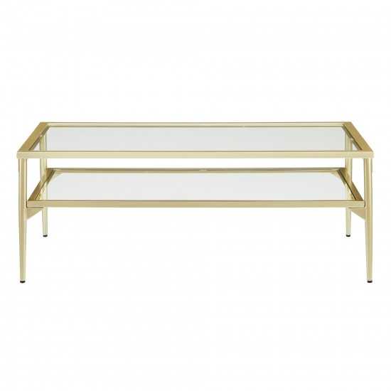 Rayna 42" Two Tier Glass and Metal Coffee Table - Gold