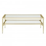 Rayna 42" Two Tier Glass and Metal Coffee Table - Gold