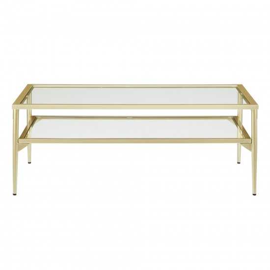Rayna 42" Two Tier Glass and Metal Coffee Table - Gold