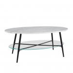 Tilly 42" Oval Faux Marble and Glass Coffee Table - Faux White Marble/Black