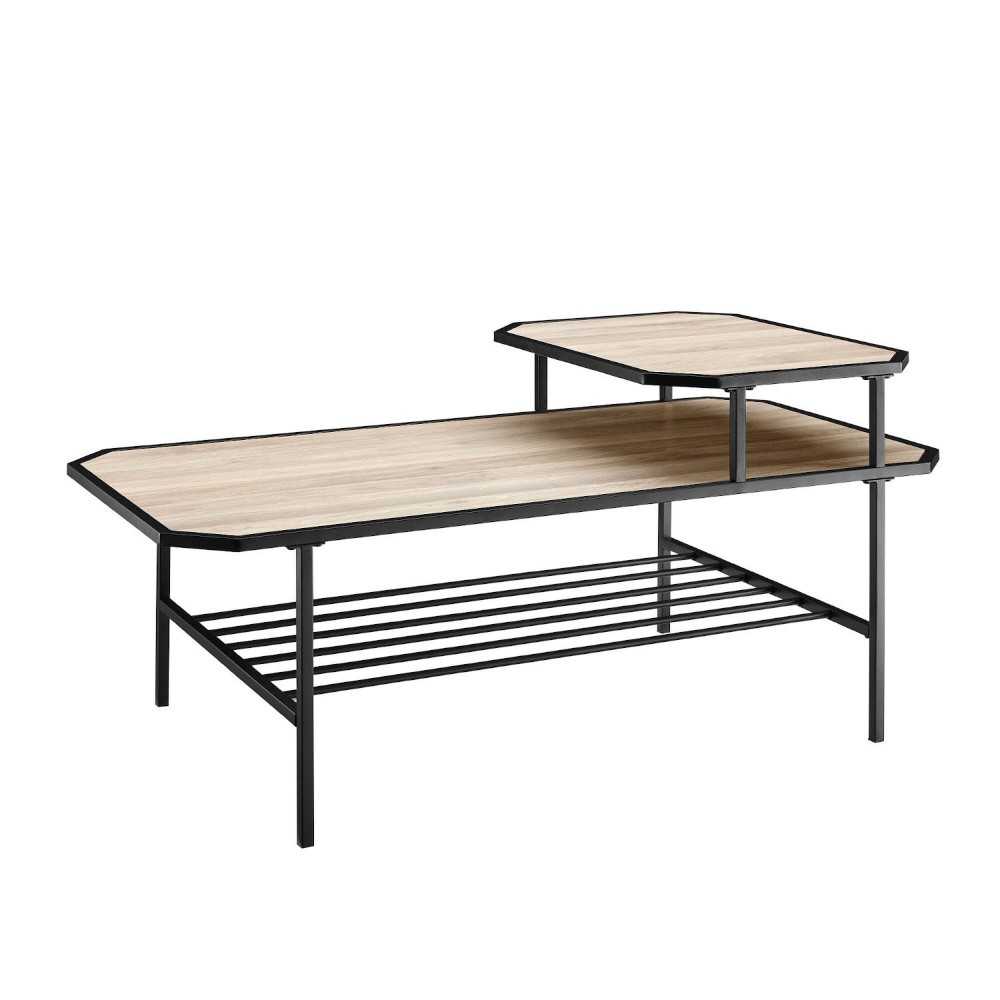 Dorothy 44" Tiered Metal and Wood Coffee Table - Birch