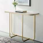 Harley 44" Modern Curved Entry Table - Faux White Marble/Gold