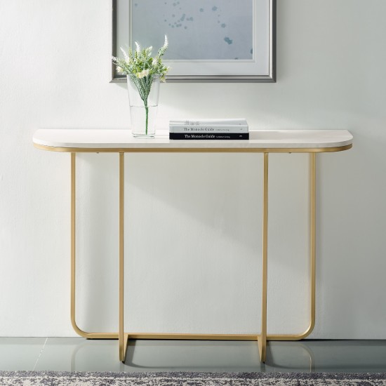 Harley 44" Modern Curved Entry Table - Faux White Marble/Gold