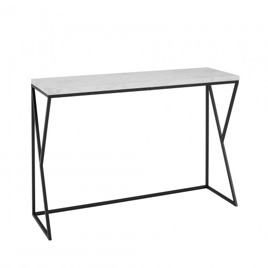 Lana 46" Geometric Side Faux Marble Entry Table - Faux White Marble/Black