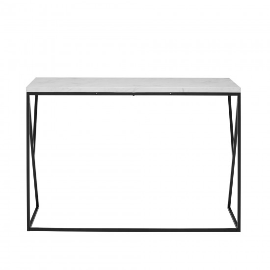 Lana 46" Geometric Side Faux Marble Entry Table - Faux White Marble/Black