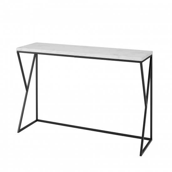 Lana 46" Geometric Side Faux Marble Entry Table - Faux White Marble/Black