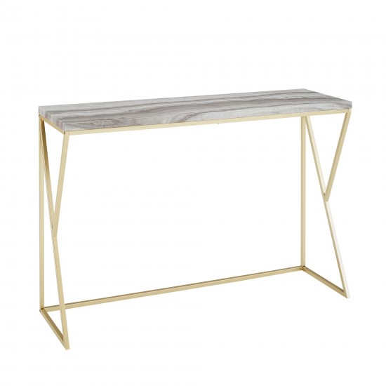 Lana 46" Geometric Side Faux Marble Entry Table - Grey Faux Vein Cut Marble/Gold