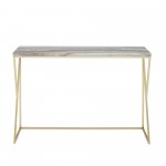 Lana 46" Geometric Side Faux Marble Entry Table - Grey Faux Vein Cut Marble/Gold