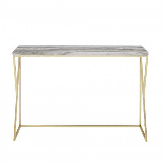 Lana 46" Geometric Side Faux Marble Entry Table - Grey Faux Vein Cut Marble/Gold