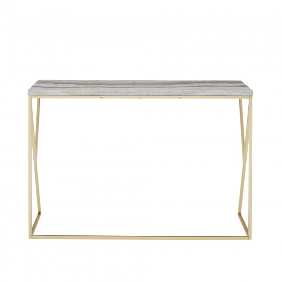 Lana 46" Geometric Side Faux Marble Entry Table - Grey Faux Vein Cut Marble/Gold