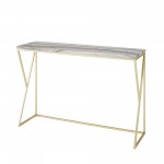 Lana 46" Geometric Side Faux Marble Entry Table - Grey Faux Vein Cut Marble/Gold