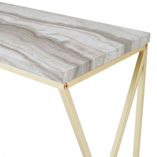 Lana 46" Geometric Side Faux Marble Entry Table - Grey Faux Vein Cut Marble/Gold