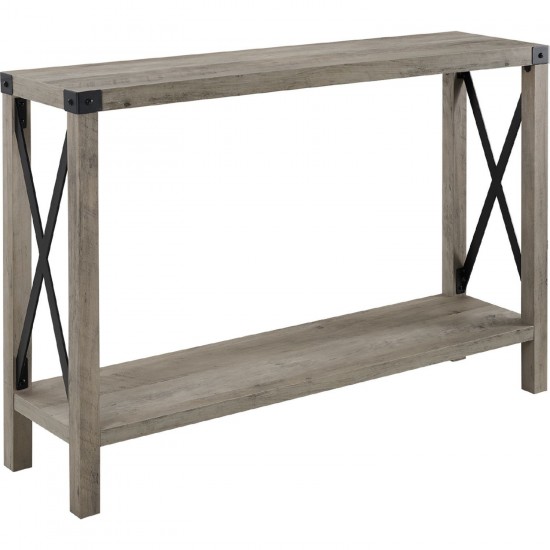 46" Rustic Farmhouse Metal X Entry Table - Grey Wash