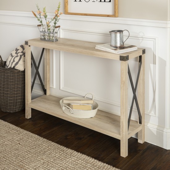 46" Rustic Farmhouse Metal X Entry Table - White Oak