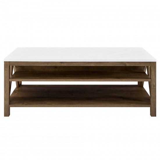 48" A Frame Farmhouse Coffee Table - Faux White Marble/Natural Walnut