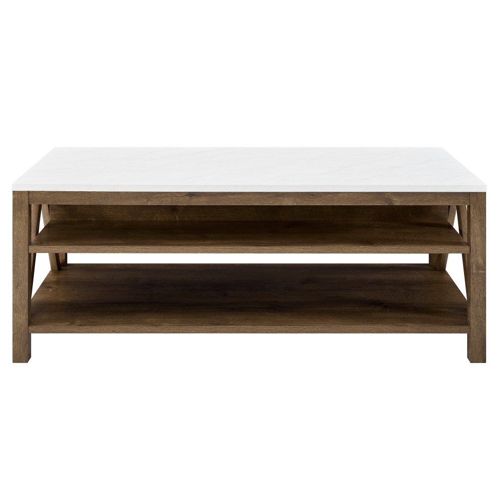48" A Frame Farmhouse Coffee Table - Faux White Marble/Natural Walnut 48" A Frame Farmhouse Coffee Table - Faux White Marble/Natural Walnut