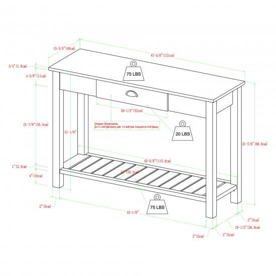 48" Country Style Entry Table - Brushed White