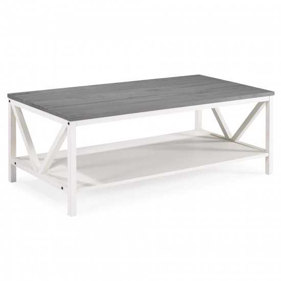 Natalee 48" Distressed Farmhouse Coffee Table - Grey/White Wash