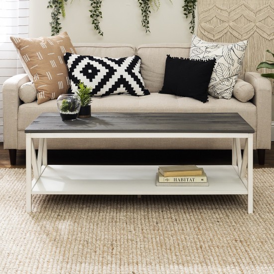 Natalee 48" Distressed Farmhouse Coffee Table - Grey/White Wash