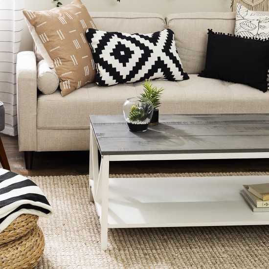 Natalee 48" Distressed Farmhouse Coffee Table - Grey/White Wash