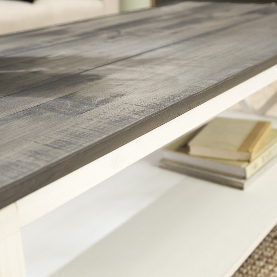 Natalee 48" Distressed Farmhouse Coffee Table - Grey/White Wash