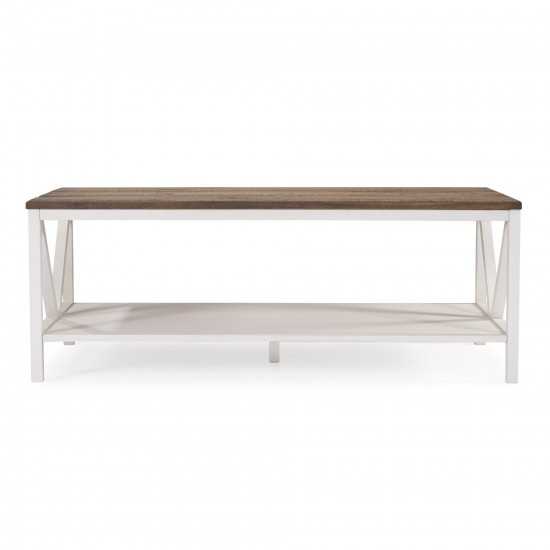Natalee 48" Distressed Farmhouse Coffee Table - Rustic Oak/White Wash