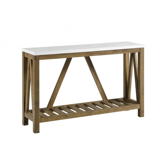 52" Rustic A Frame Entry Table - Faux White Marble/Walnut