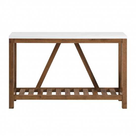 52" Rustic A Frame Entry Table - Faux White Marble/Walnut