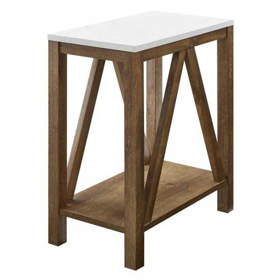 Narrow A Frame Side Table - Faux White Marble/Natural Walnut